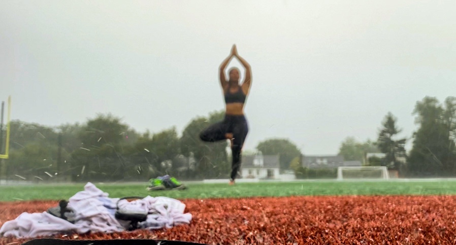 tree pose in the rain